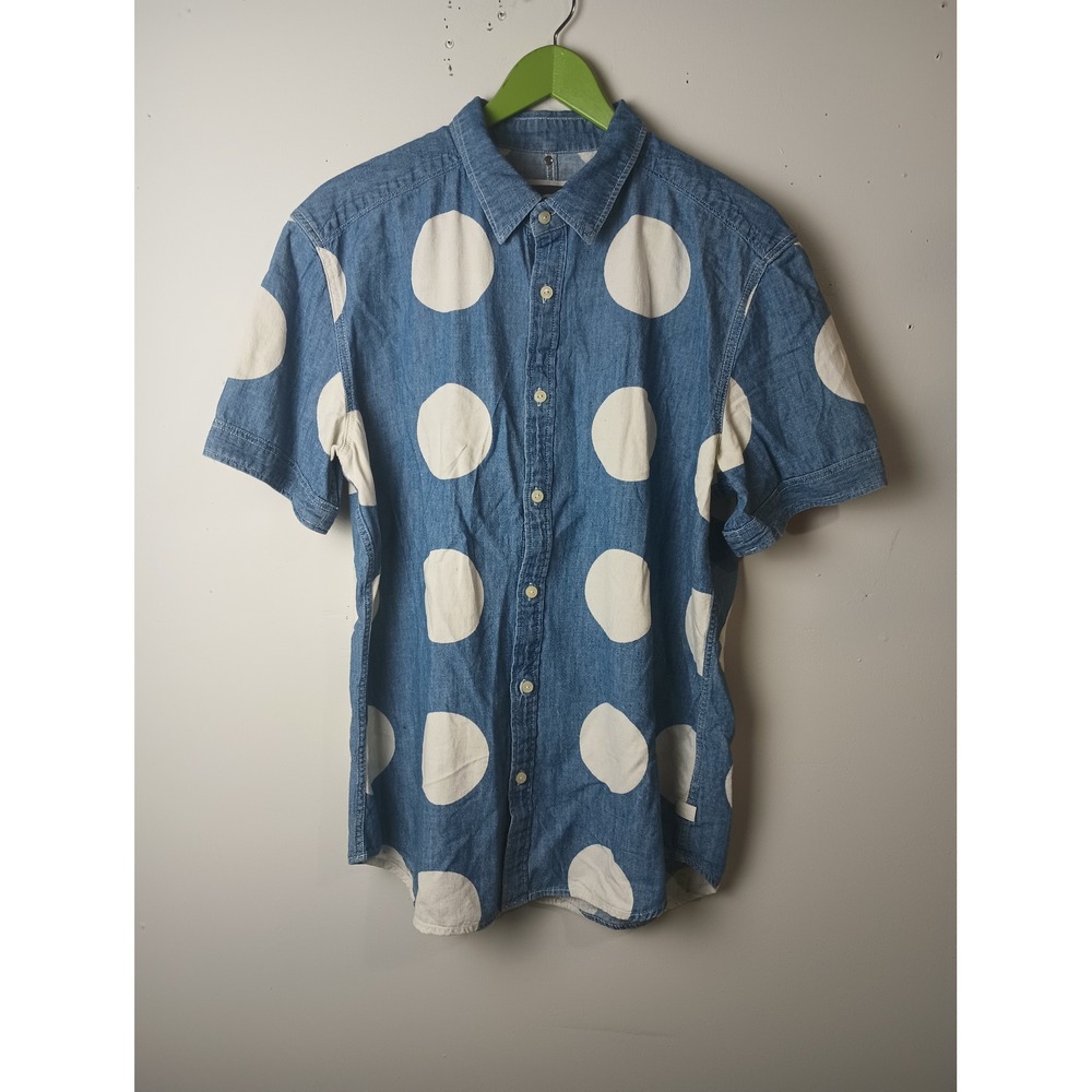 G-Star Raw Landoh Clean Shirt Mens XL Blue Denim Polka Dot Short Sleeve 83622F